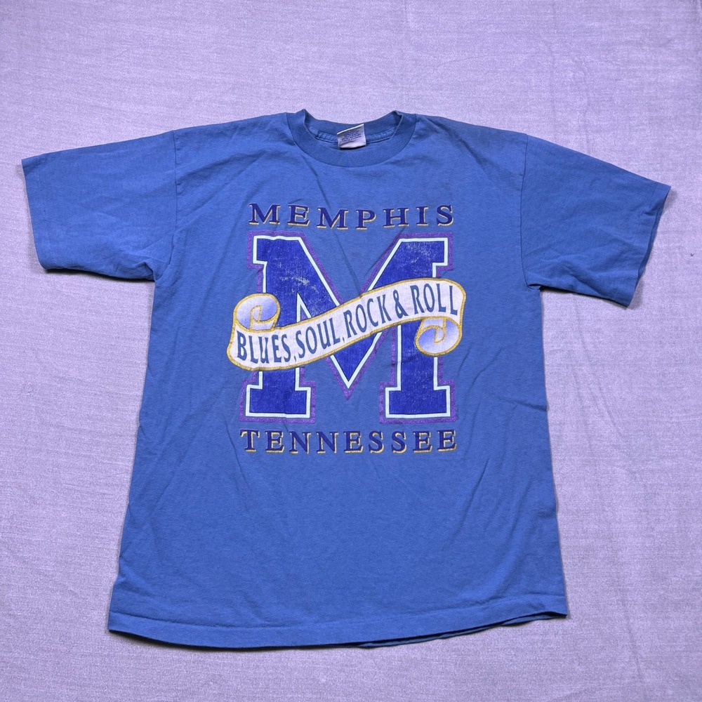 Vintage Memphis Blues Soul Rock Roll T Shirt Mens Large Premier Sportswear  Blue